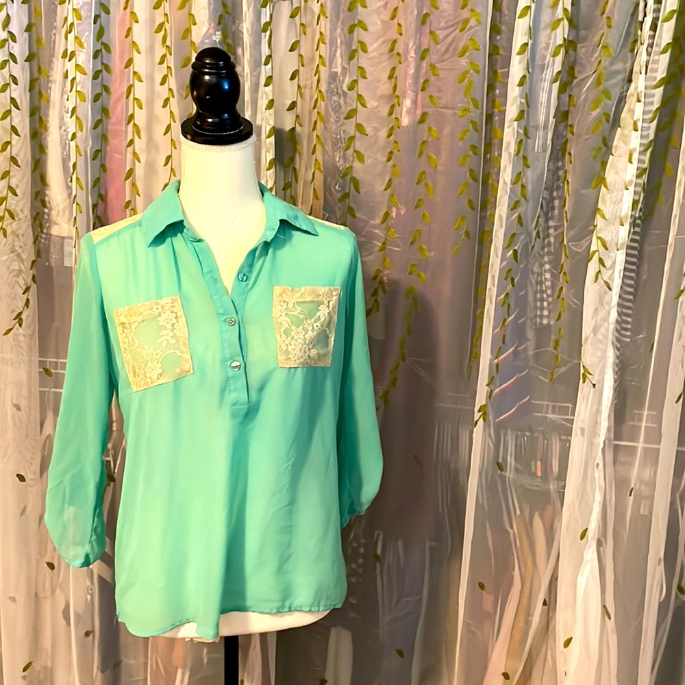Teal Sheer Laced Blouse